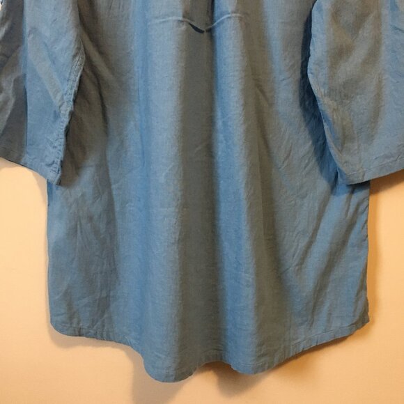 Northern Reflections Blue Linen Blend Sailor Collar Button Down Dress Sh… - Picture 8 of 16